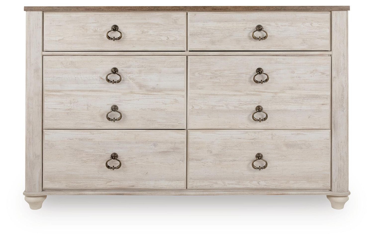 Willowton - Six Drawer Dresser - Brown / Beige / White