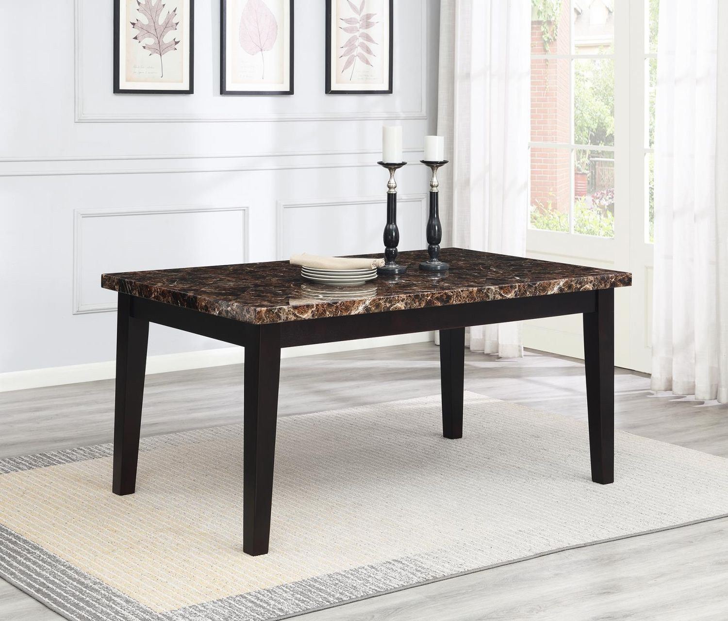 D150 - Faux Marble Dining Table - Brown