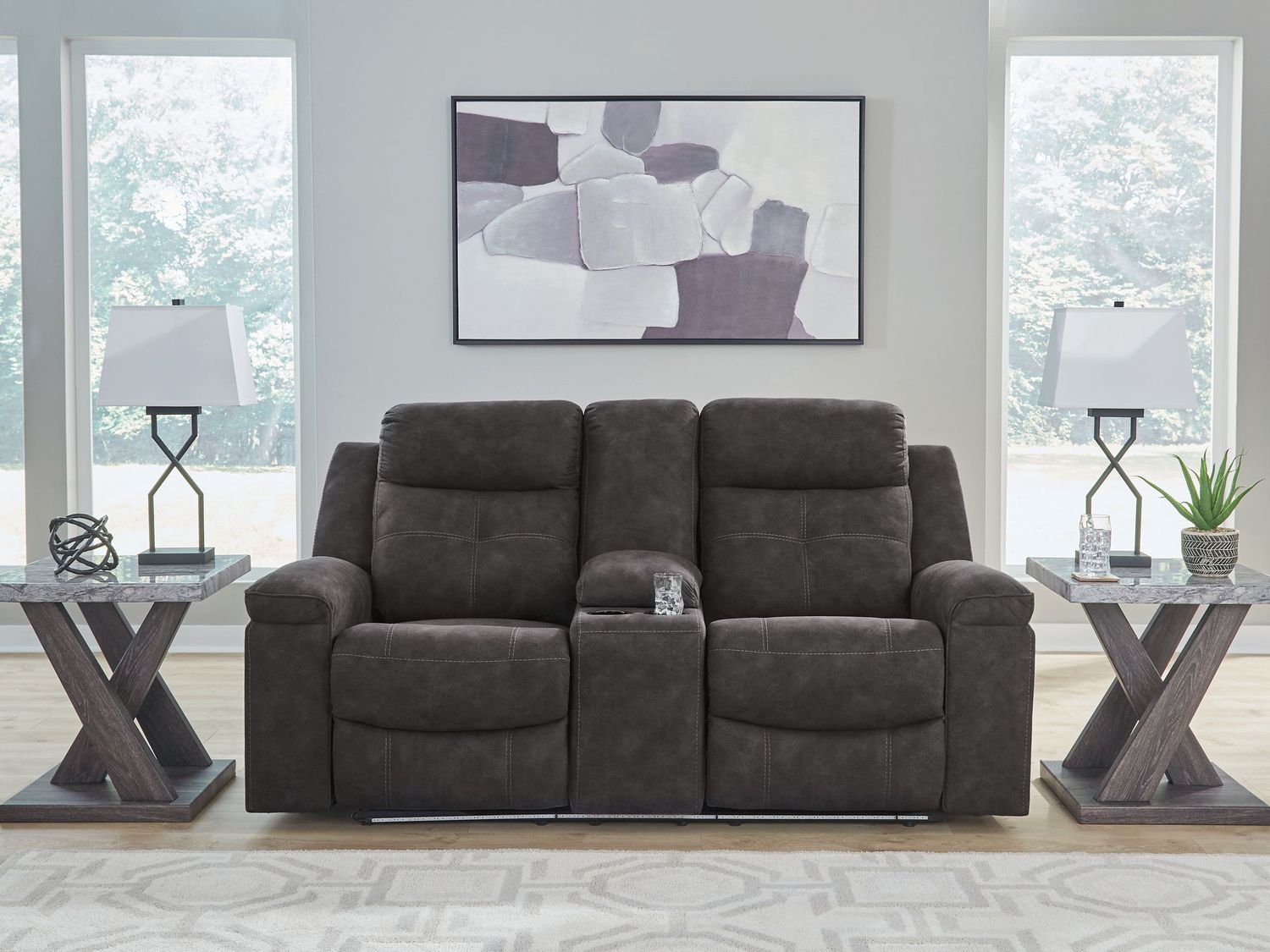 Brysonview - Double Reclining Loveseat With Console - Charcoal