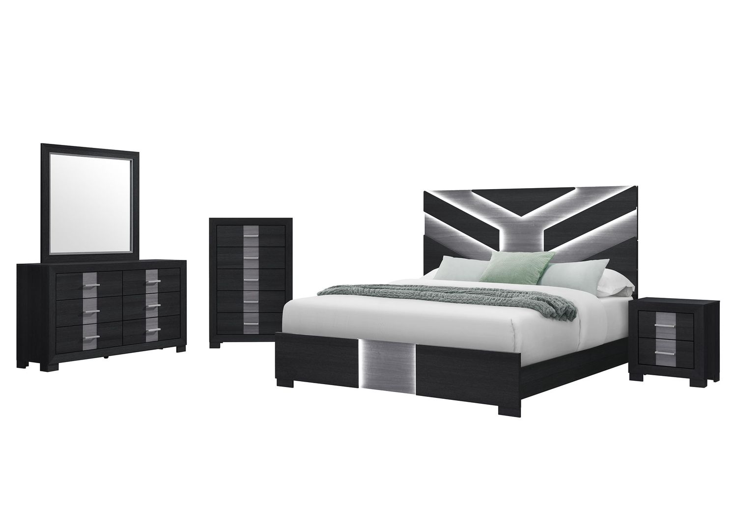Optimus - 5 Piece Full Bedroom Set - Black