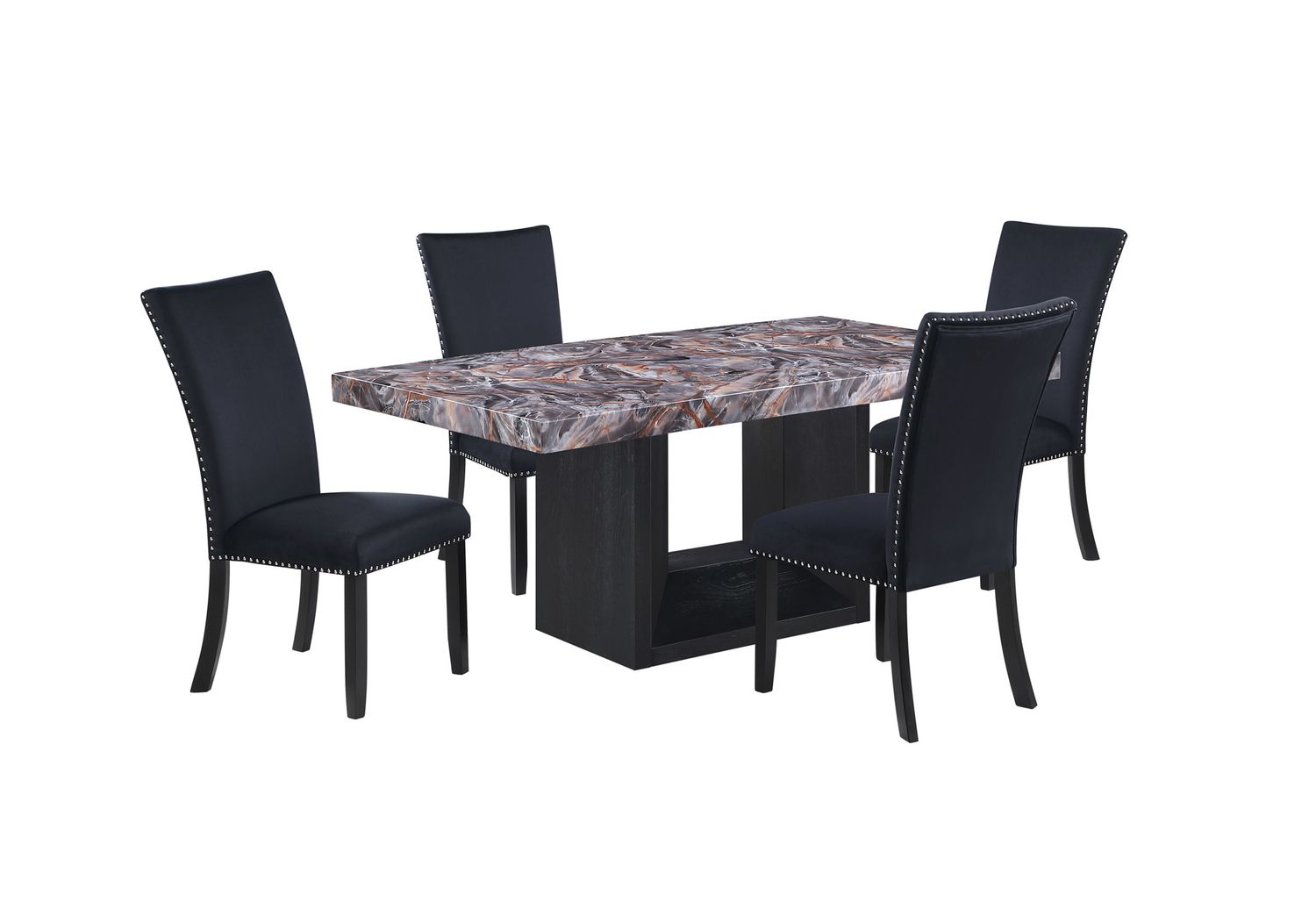 D02 - 5 Piece Dining Room Set (Dining Table, 4 Chairs) - Lava / Black