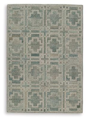 Jossland - 5' x 7' Rug - Turquoise / Ivory - Green