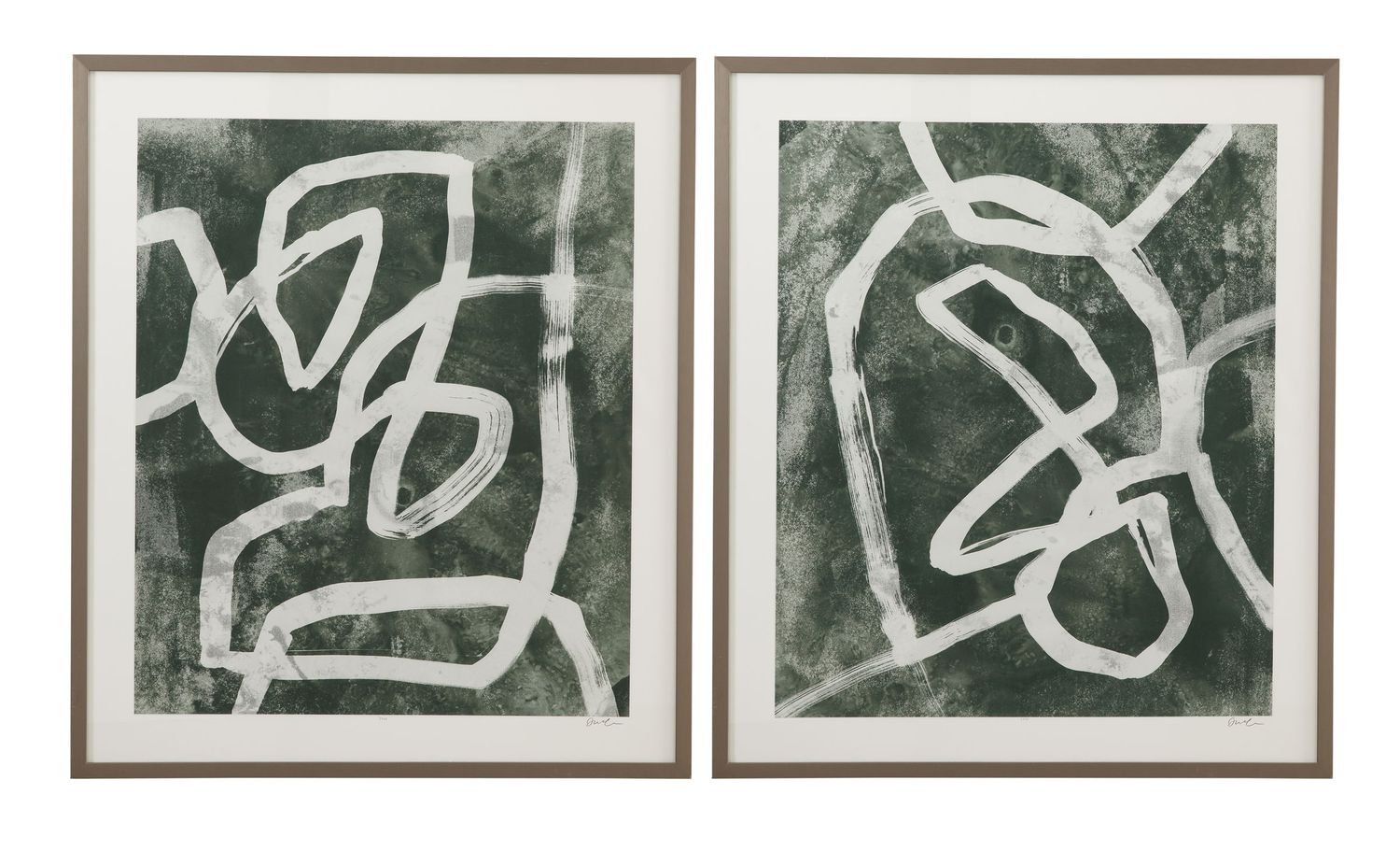 Chalk Line Framed Print (Set of 2) - Green / White