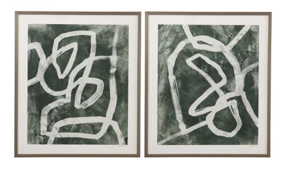 Chalk Line Framed Print (Set of 2) - Green / White