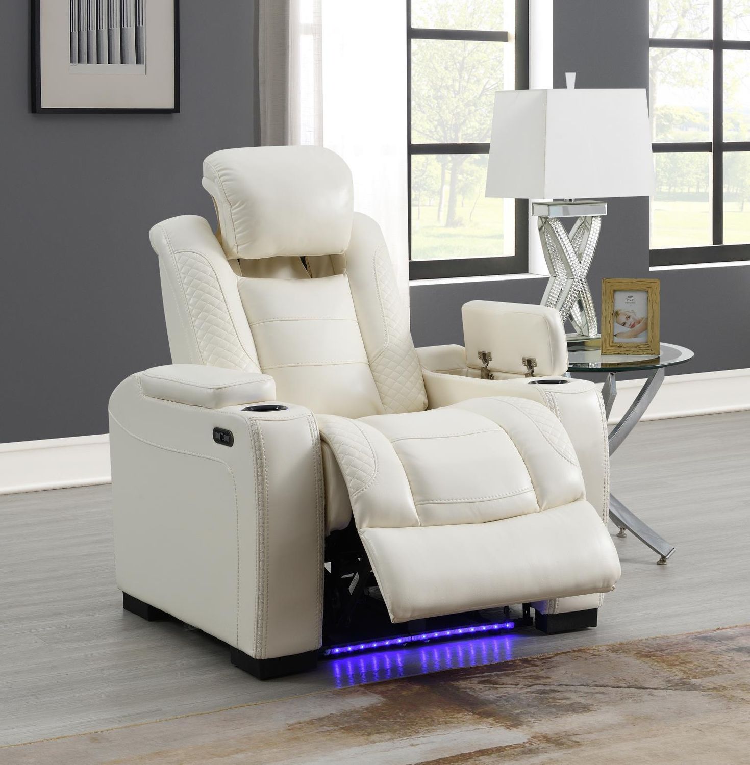 U94 - LED Power Reclining With Power Headrest Chair - White