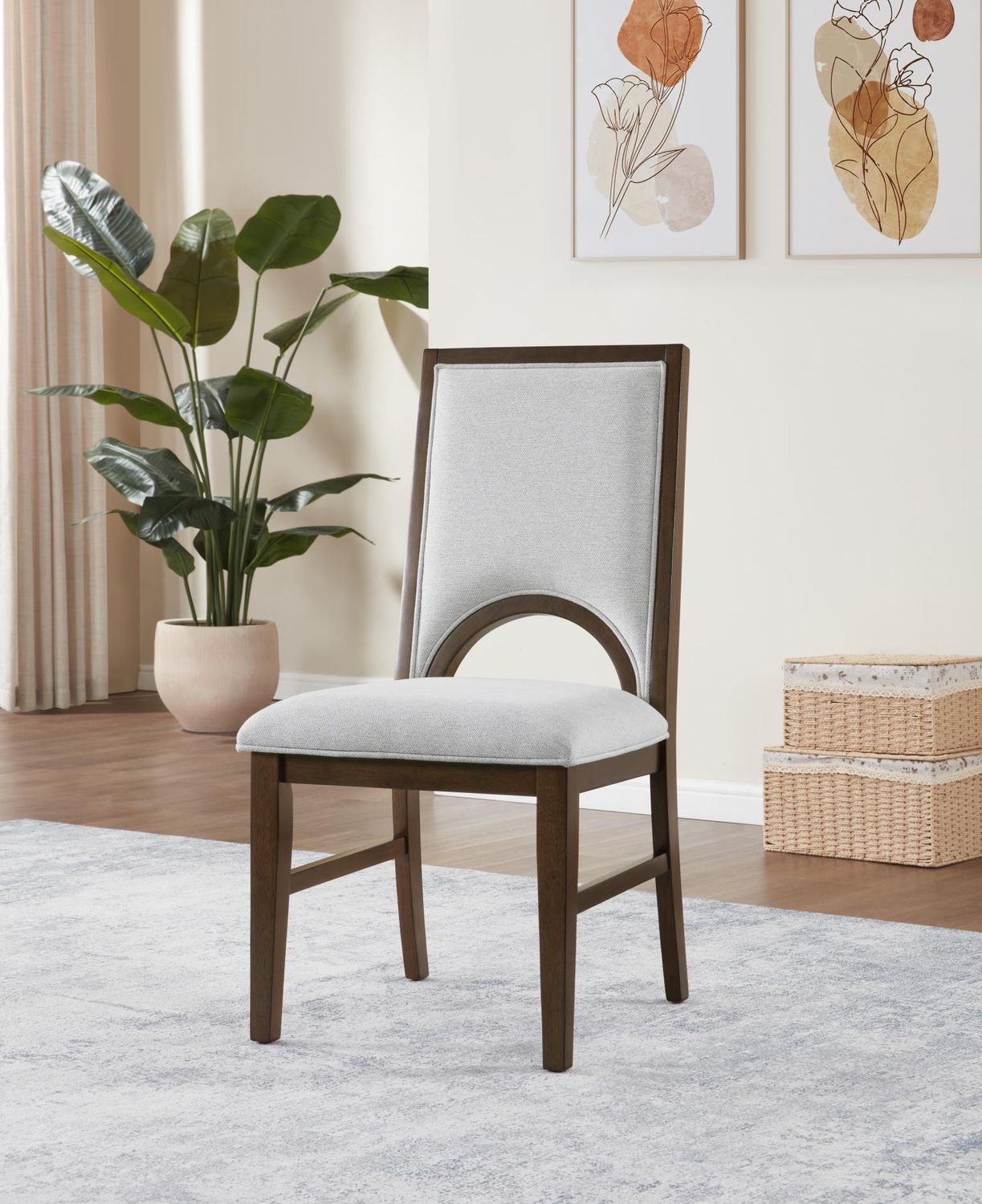 D122 - Dining Upholstered Side Chair - Cherry / Light Gray