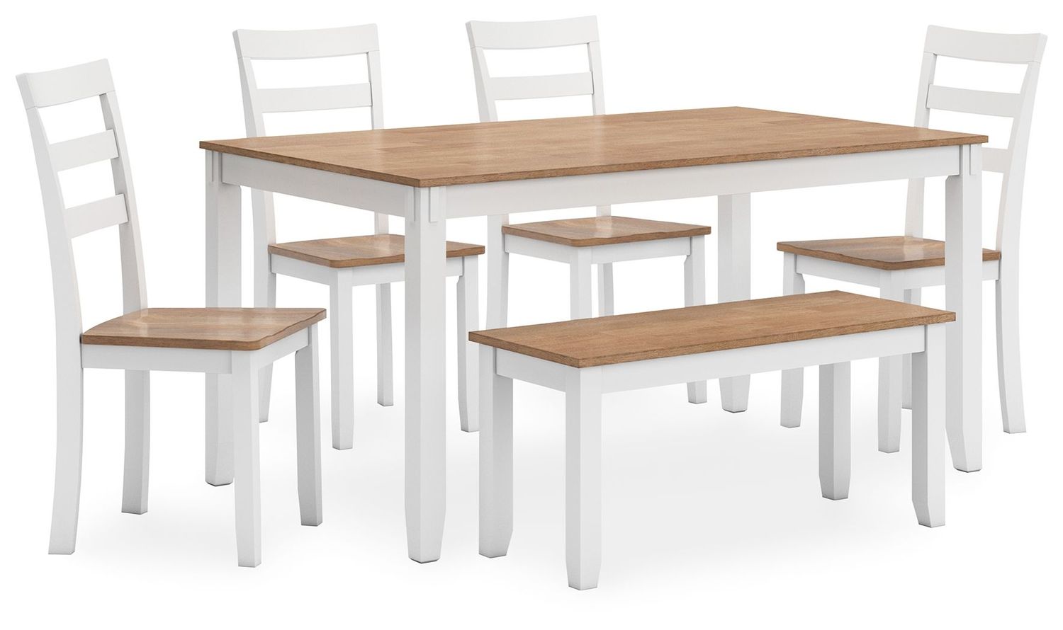 Gesthaven - Dining Room Table Set (Set of 6) - Natural / White - 6 Pc. Table, 4 Chairs, Bench