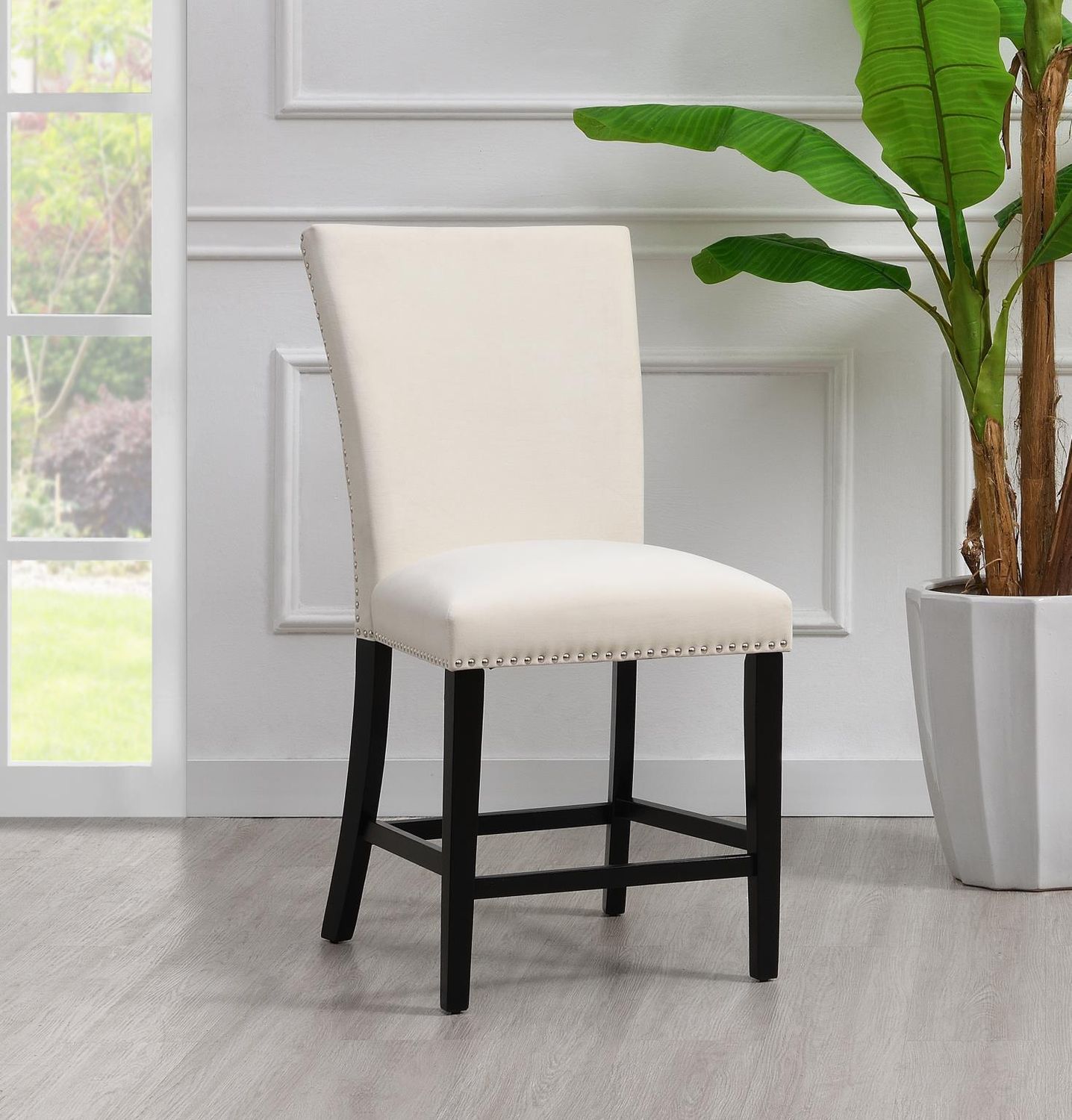 D134 - Velvet Counter Chair (Set of 2) - Cream - Beige / Fabric