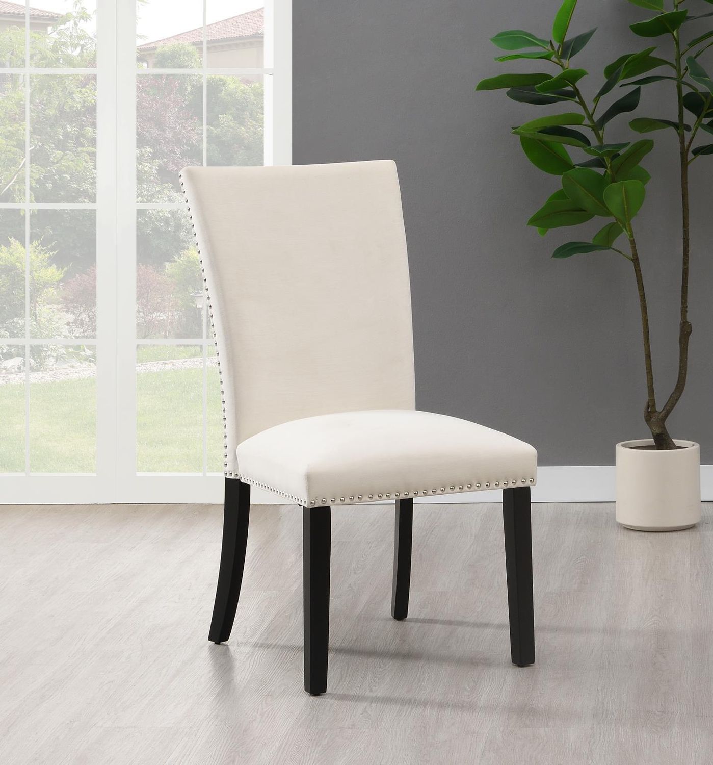 D135 - Velvet Dining Chair (Set of 2) - Cream - Beige / Fabric