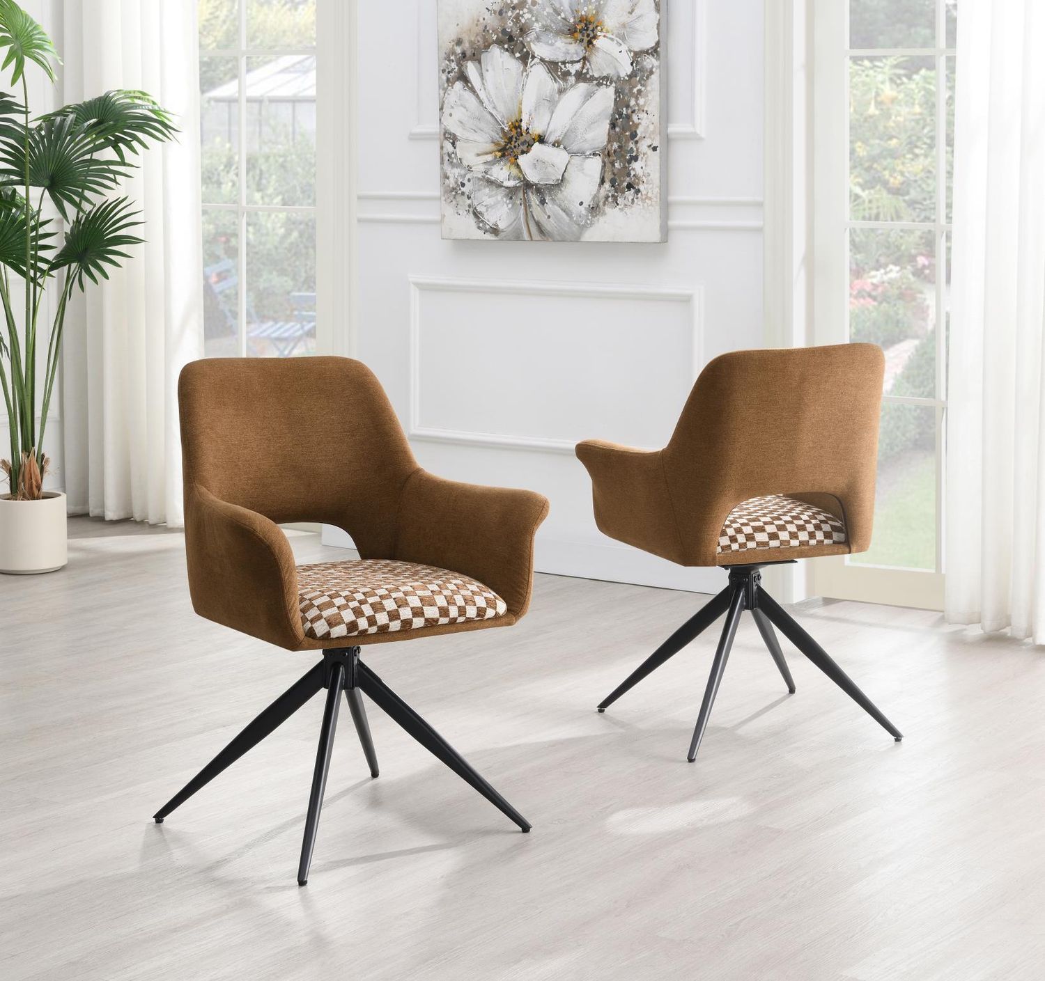 ST151 - Comfort Swivel Chair - Olive Brown Pattern - Dark Brown