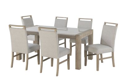 D1321 - 7 Piece Dining Room Set (Dining Table And 6 Dining Chairs) - Light Gray / White