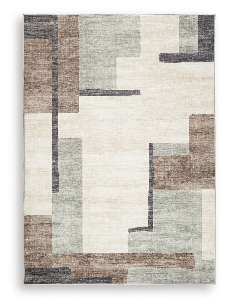Larkport - 5' x 7' Washable Rug - Cream / Brown / Gray - Beige