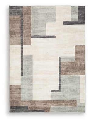 Larkport - 5' x 7' Washable Rug - Cream / Brown / Gray - Beige