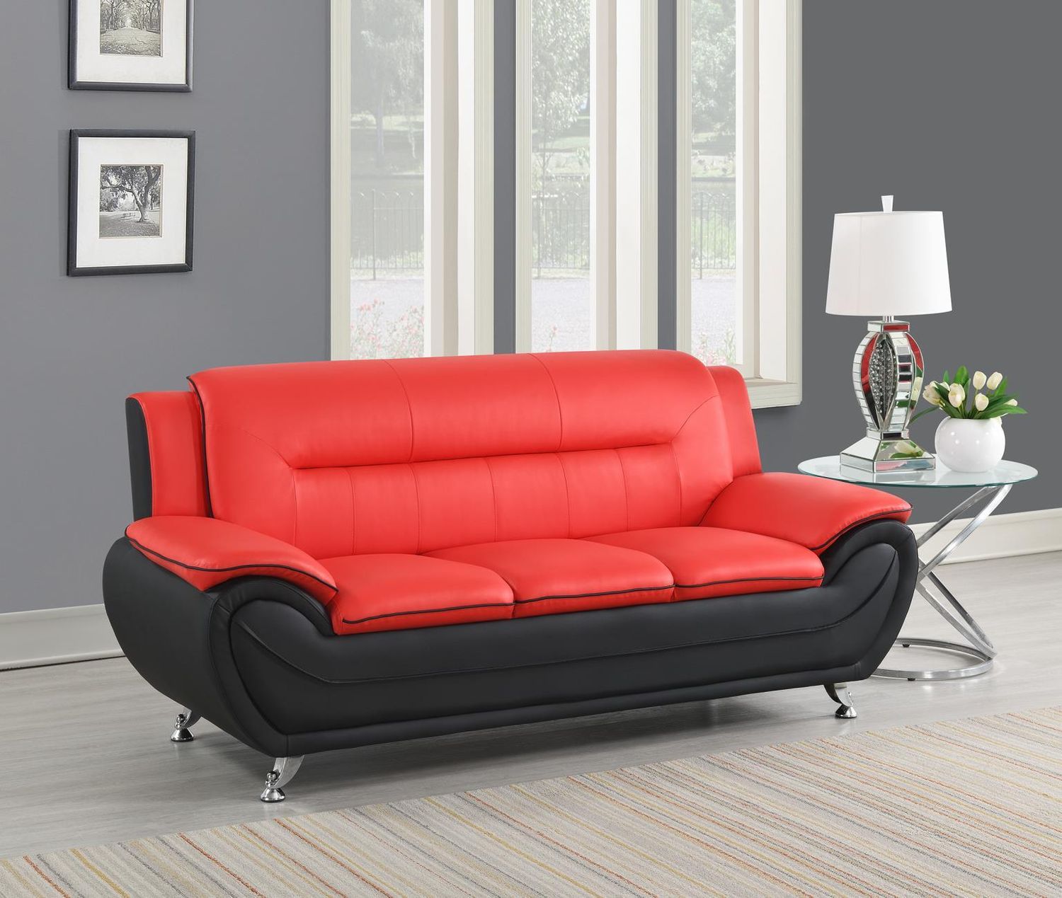U486 - Faux Leather Sofa - Red