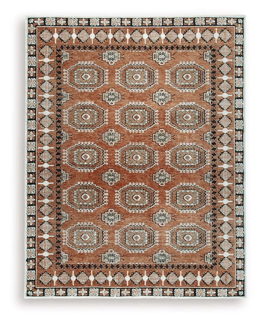 Qaabiz - 8' x 10' Rug - Sienna / Ivory / Black - Dark Brown