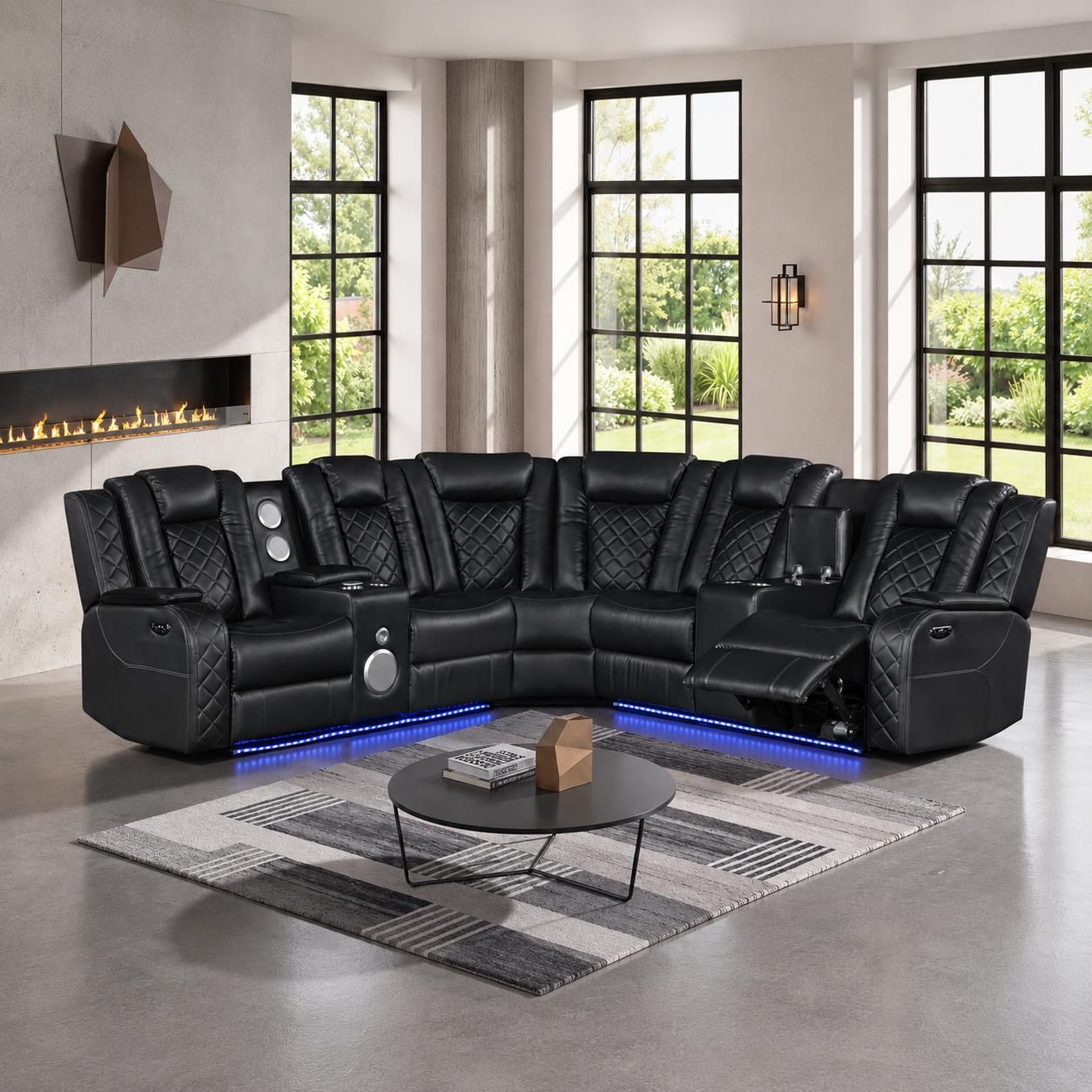 Annabella Black Power Recliner Sectional with Power Headrest
