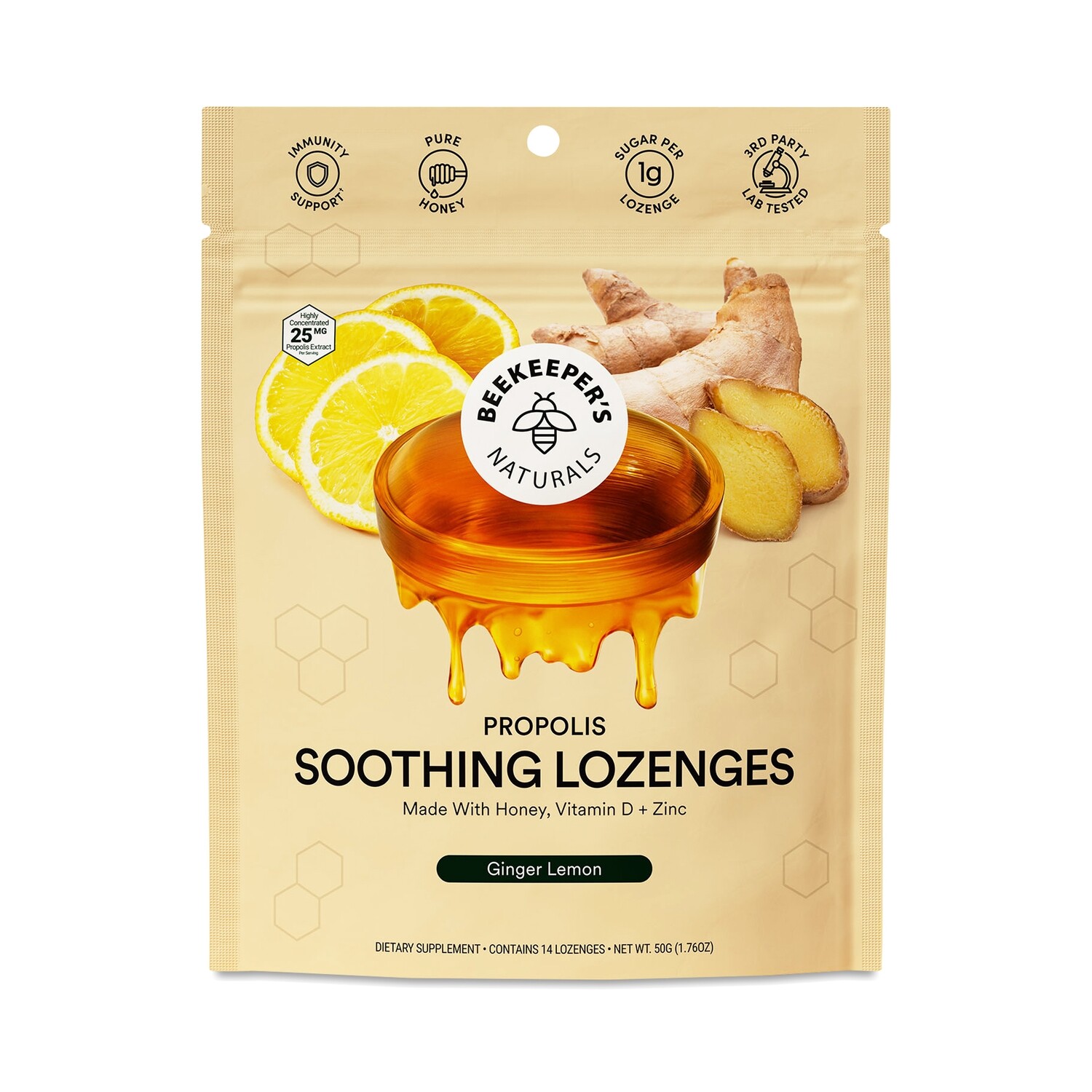 Beekeeper&#39;s Naturals B. Soothed Ginger Lemon Lozenges 14ct
