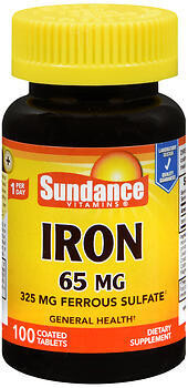 Sundance Iron 65mg Ferrous Sulfate Tablets 100ct