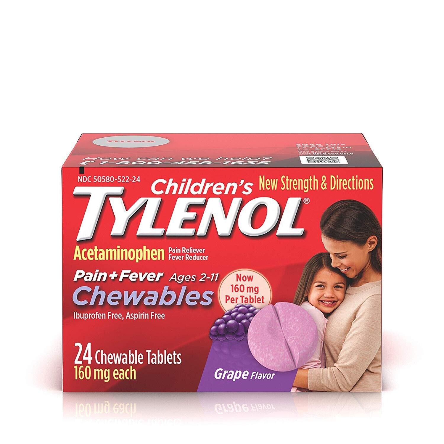 Children&#39;s Tylenol 160 Mg Chewable Tablet 24ct