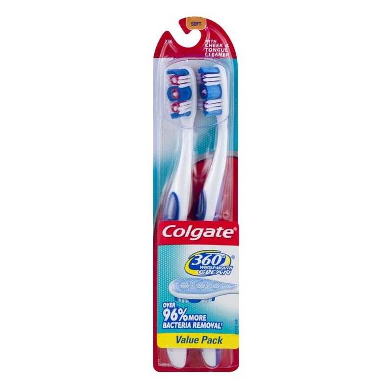Colgate 360 Whole Mouth Clean Soft Bristle Toothbrush 2pk