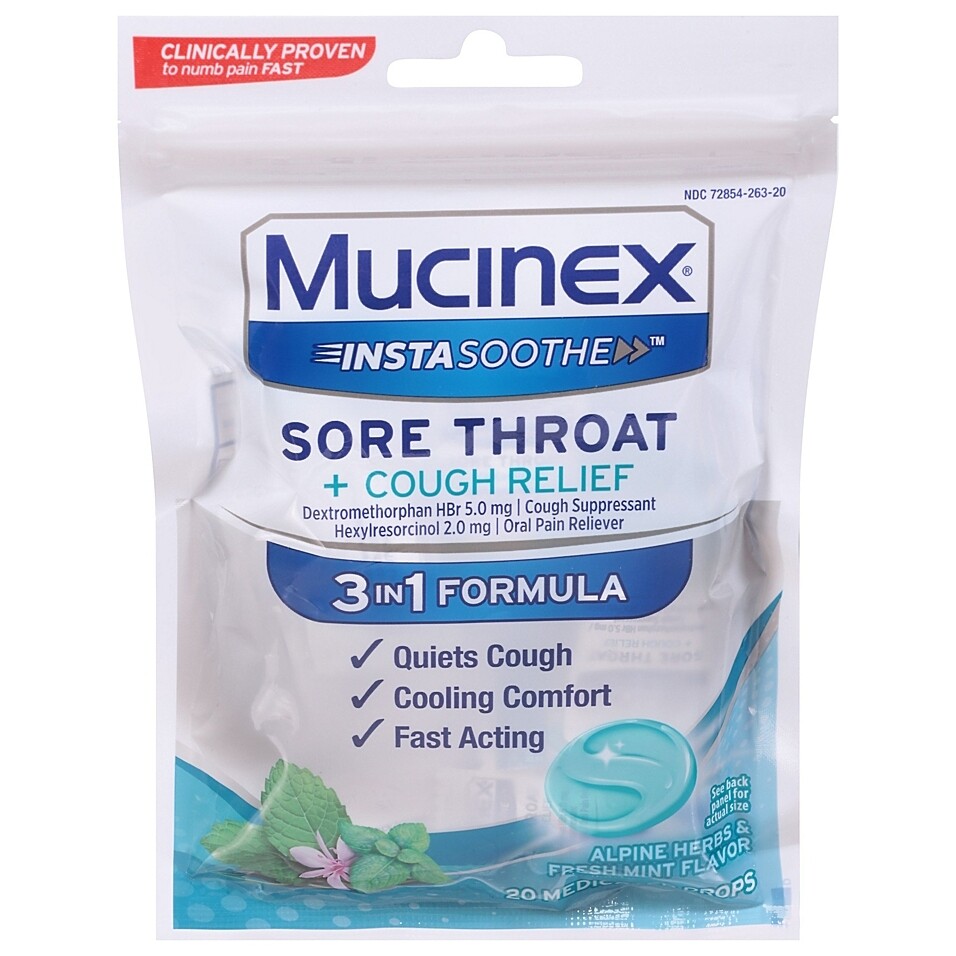Mucinex Instasoothe Sore Throat + Cough Relief 20ct