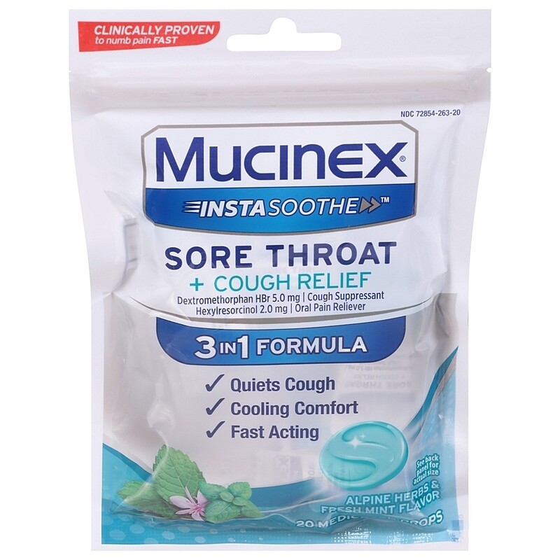 Mucinex Instasoothe Sore Throat + Cough Relief 20ct