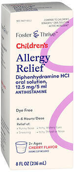 Foster and Thrive Children&#39;s Allergy Diphenhydramine 12.5mg/5mL 8fl oz