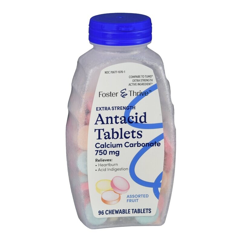 Foster &amp; Thrive Extra Strength Antacid Calcium Carbonate Chewable Tablets Orange 80ct