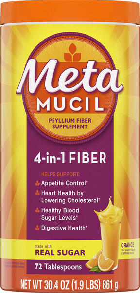 Metamucil Daily Psyllium Fiber Powder, Real Sugar, Orange 72 Servings