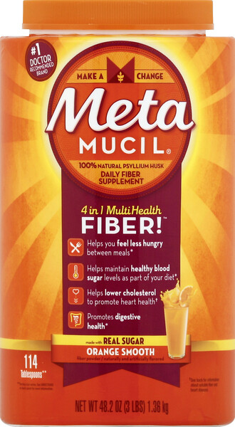 Metamucil Daily Psyllium Fiber Powder, Real Sugar, Orange 114 Servings