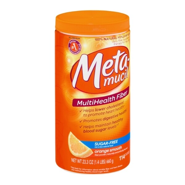 Metamucil 4-in-1 Psyllium Fiber Supplement Sugar-Free Powder, Orange 114 Servings.