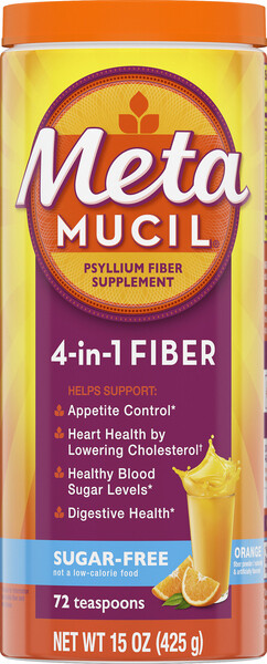 Metamucil 4-in-1 Psyllium Fiber Supplement Sugar-Free Powder, Orange, 72 Servings
