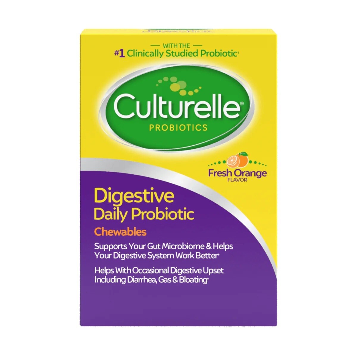 Culturelle Digestive Daily Probiotic Chewable Tablets for Digestive Health, Fresh Orange, 24 Count