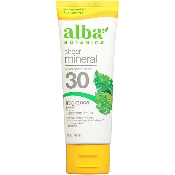 Alba Botanica, Fragrance Free Spf 30 Very Emollient Mineral Sunscreen 4oz