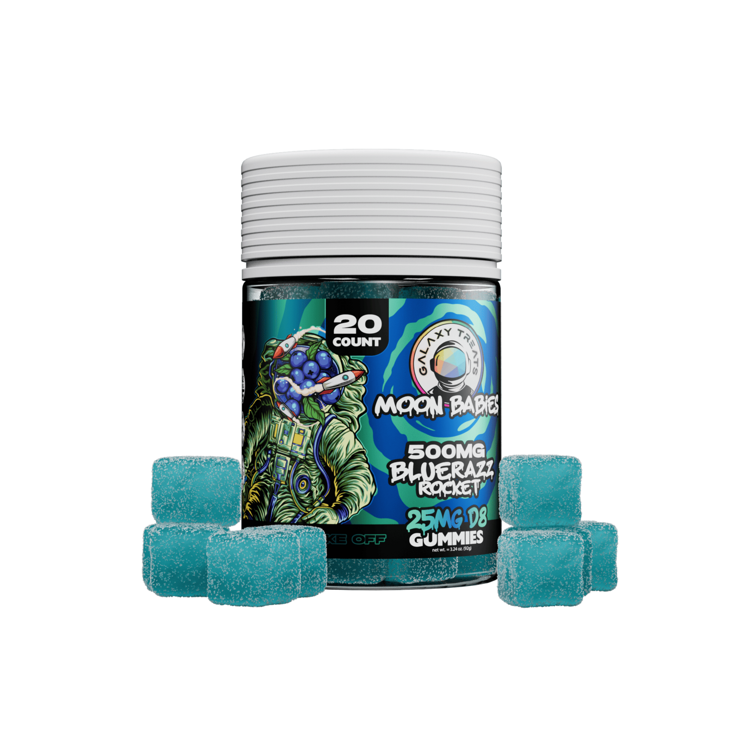 Galaxy Treats | Moon Babies Delta 8 Gummies Jar 500mg, Flavor: Blue Razz Rocket