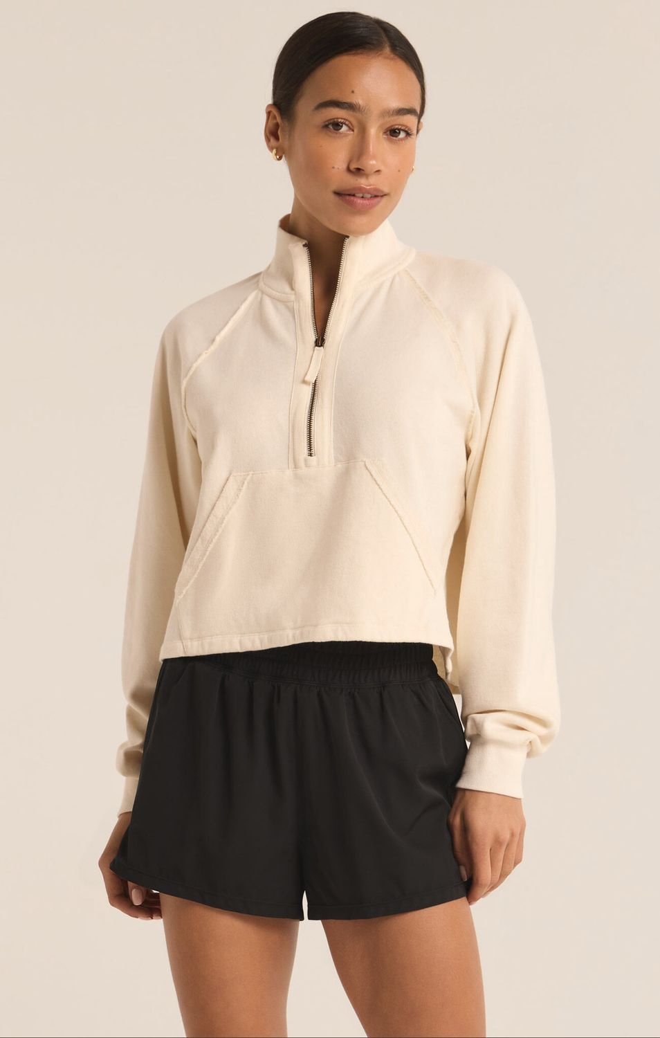 On The Run Half Zip Sweatshirt, Color: Sandstone, Size: XS