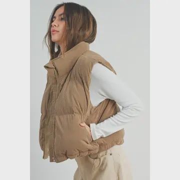 Corduroy Puffer Vest, Color: Carmel, Size: S