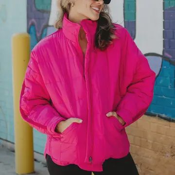 Lightweight Quilted Jacket, Color: Hot Pink, Size: S