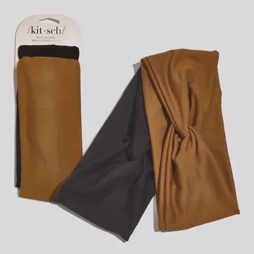 Fabric Wide Headbands 2pc Set, Color: Black &amp; Camel