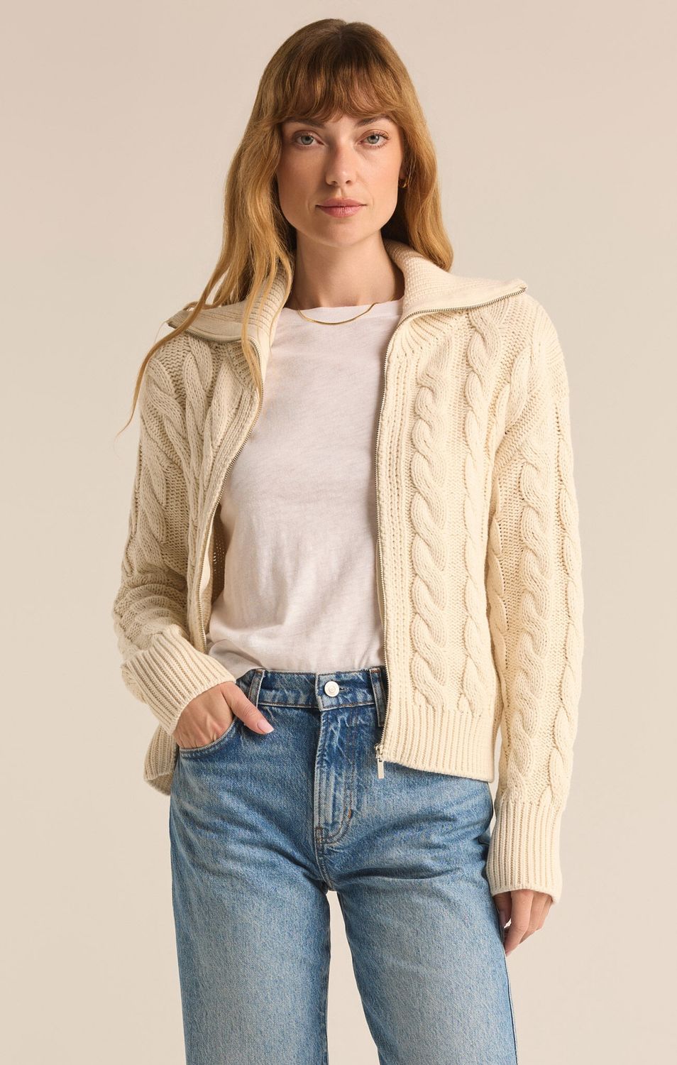 Hemingway Cable Cardigan, Color: Sea Salt, Size: S