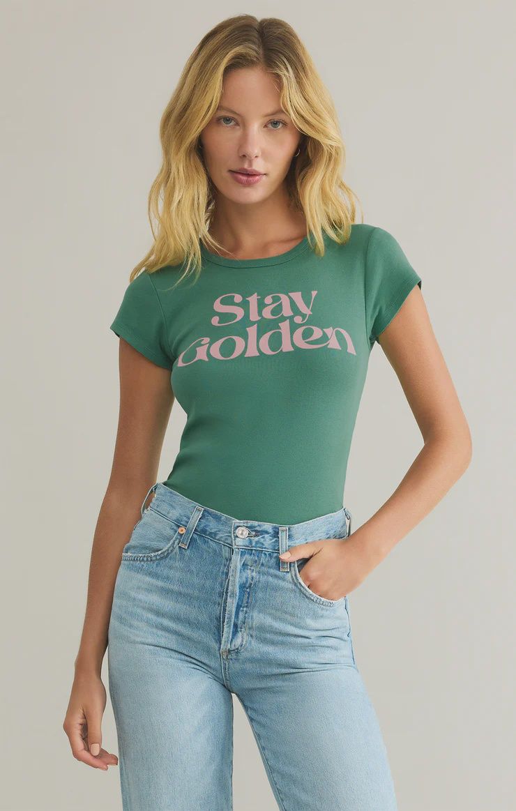 Stay Golden Tee, Color: Botanical Green, Size: XS