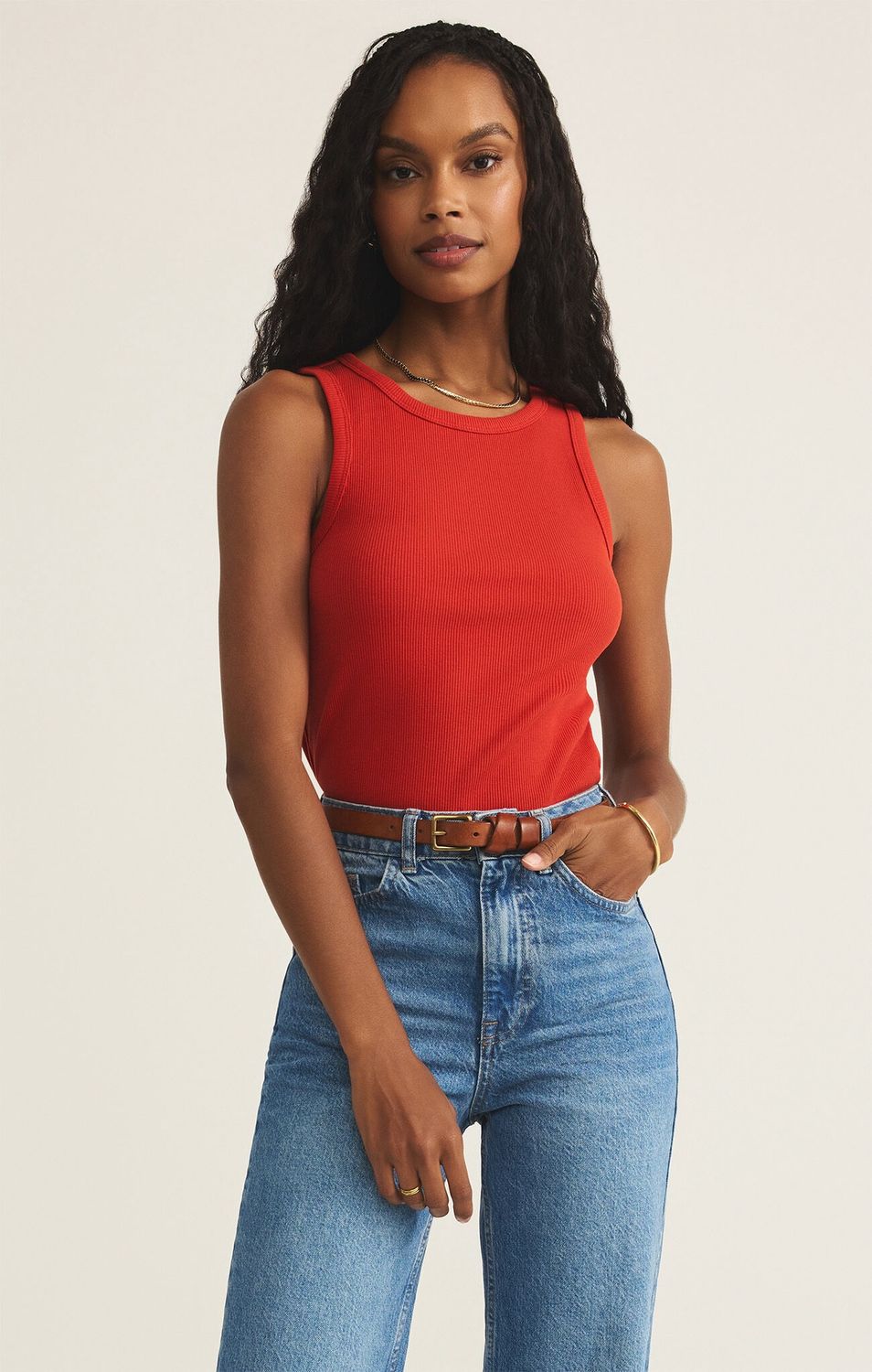 Hadley Rib Tank, Color: Cabana Red, Size: XS