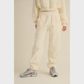 Cozy Fleece Jogger Sweatpants, Color: Cream, Size: S