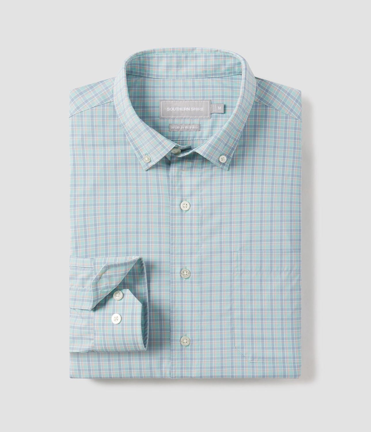 Inlet Beach Plaid LS, Color: Seafoam, Size: M