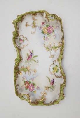 Stunning Romantic Porcelain floral trinket dish 6&quot; x 3.25&quot;,