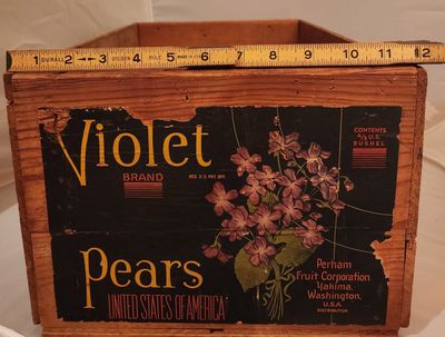 1920 Wooden Fruit Crate, Violet Pears advertising, 19.5&quot; x 12&quot; x 9&quot; #401