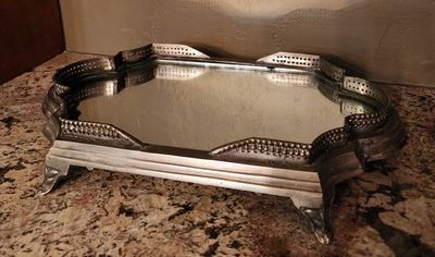 A Stunning  Antique Victorian Style Silver Footed Plateau Tray with Mirror-finish (unpolished)