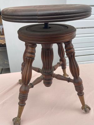 Antique A. Merriam Wood Metal Ball and Claw Legs Height Adjustable Swivel Piano Stool                 Booth #401