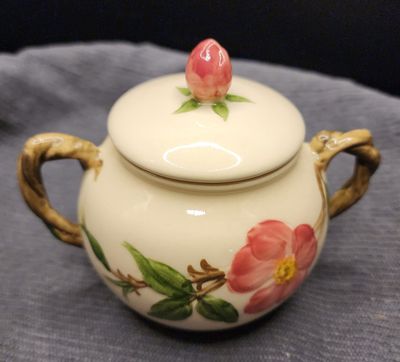 *Franciscan Desert Rose Sugar Bowl with Lid, 1958- 1960 Franciscan marking on bottom;  Booth 401 JT