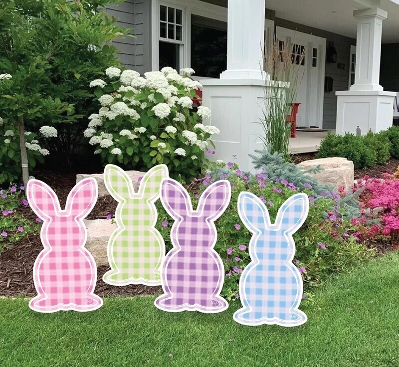 Gingham Bunny Garden Stake - Green